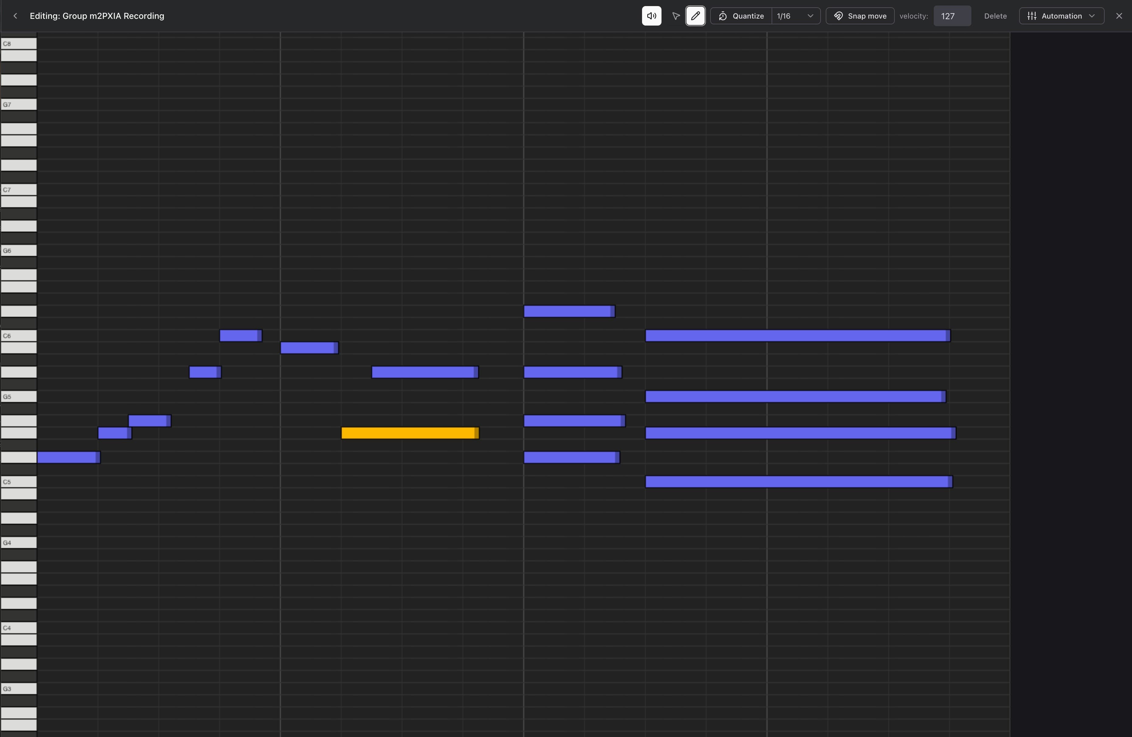 AudioFlow sequencer region editor with recorded notes visible.