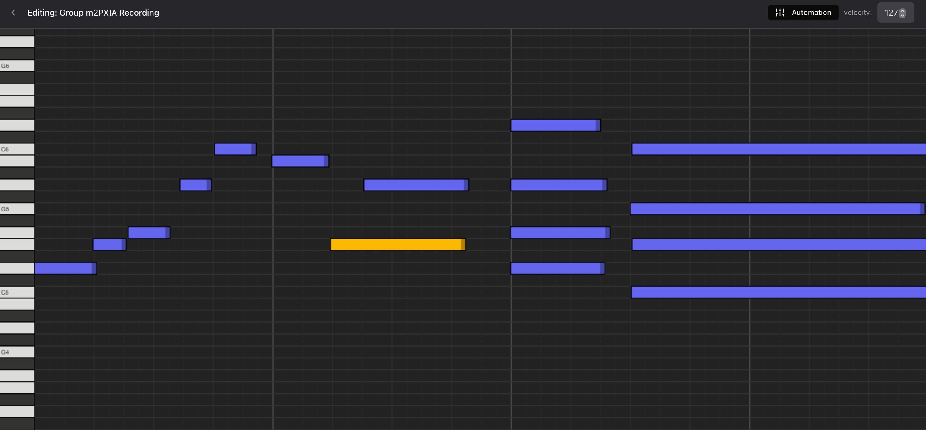 AudioFlow sequencer region editor with recorded notes visible.