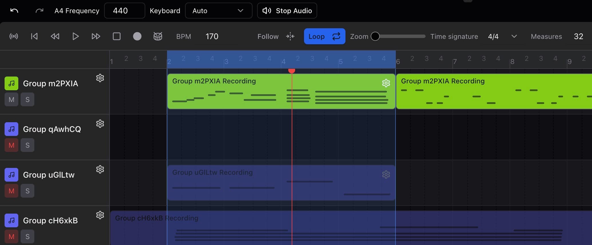 AudioFlow sequencer with tracks and regions.